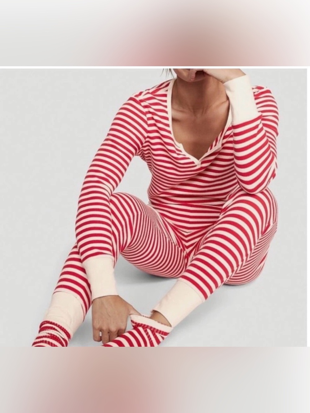 Victoria’s Secret Striped Red & White Women's Long Johns Thermal Set